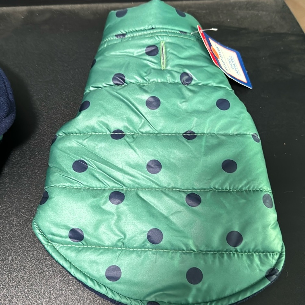 Polka dot dog puffer coat